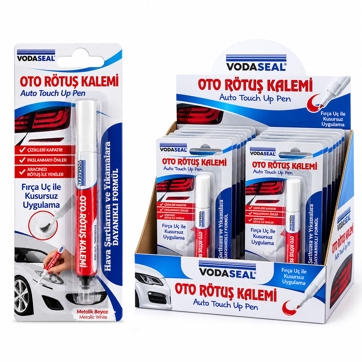 12 ADET METALİK BEYAZ OTO RÖTUŞ KALEM FIRÇA UÇ 5ML (4887)
