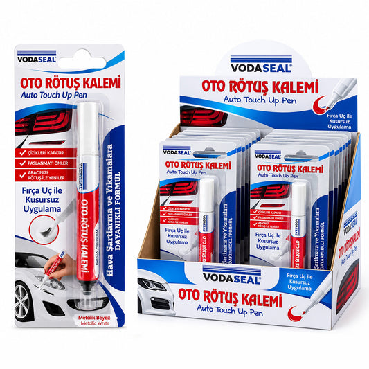 12 ADET METALİK BEYAZ OTO RÖTUŞ KALEM FIRÇA UÇ 5ML (4887)