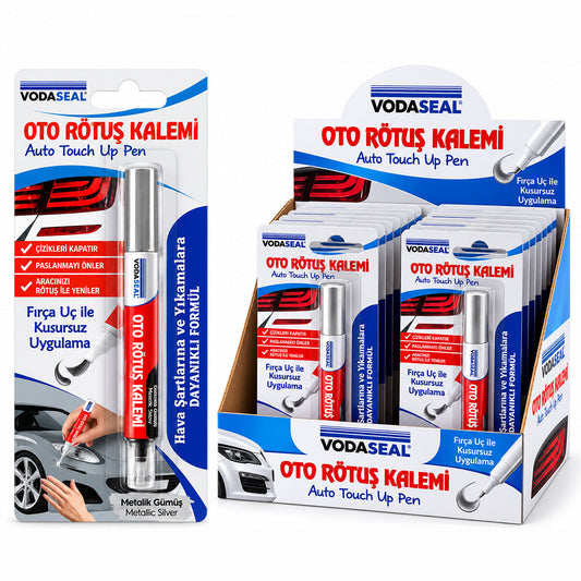12 ADET METALİK GÜMÜŞ OTO RÖTUŞ KALEM FIRÇA UÇ 5ML (4887)