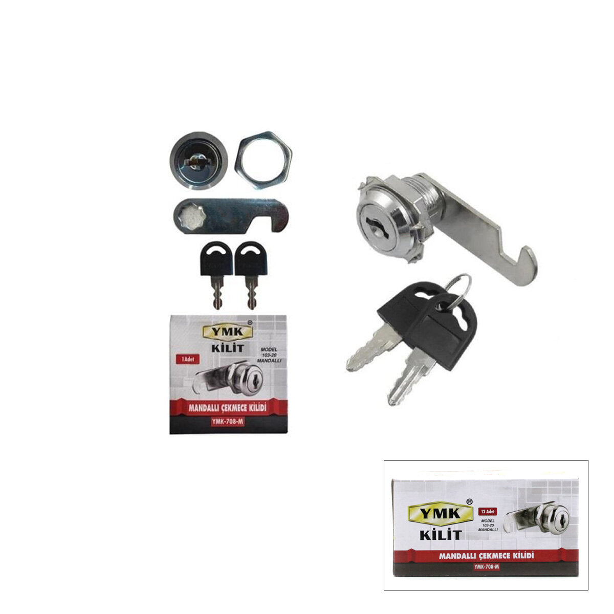 12 ADET OVAL - MANDALLI DOLAP - ÇEKMECE KİLİT 20MM (4887)