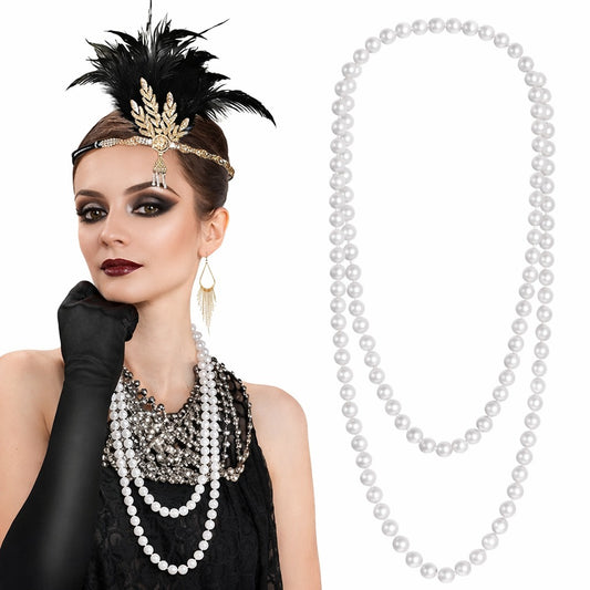 1920 Gatsby İnci Kolye – Vintage Uzun Beyaz İnci Kolye (4887)