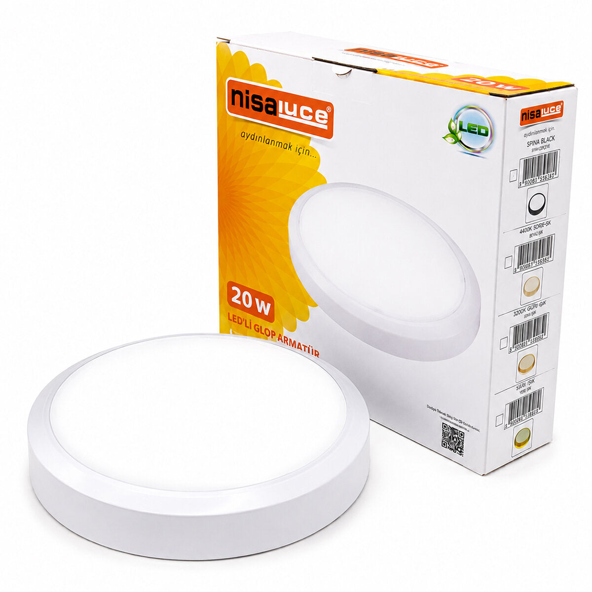 20W BEYAZ METAL KASA SIVA ÜSTÜ YUVARLAK LEDLİ GLOP ARMATÜR IP20 6500K - 1800Lm E1212/B (4887)