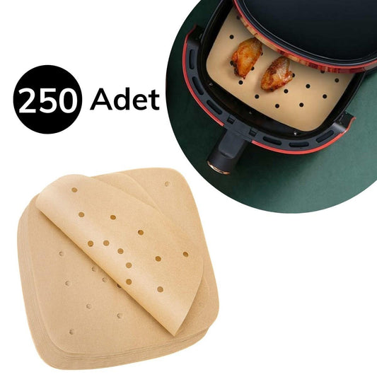 250 Adet Air Fryer Pişirme Kağıdı Tek Kullanımlık Hava Fritöz Yağ Geçirmez Yapışmaz Gıda Pişirme Kağıdı Delikli Kare Model (4887)