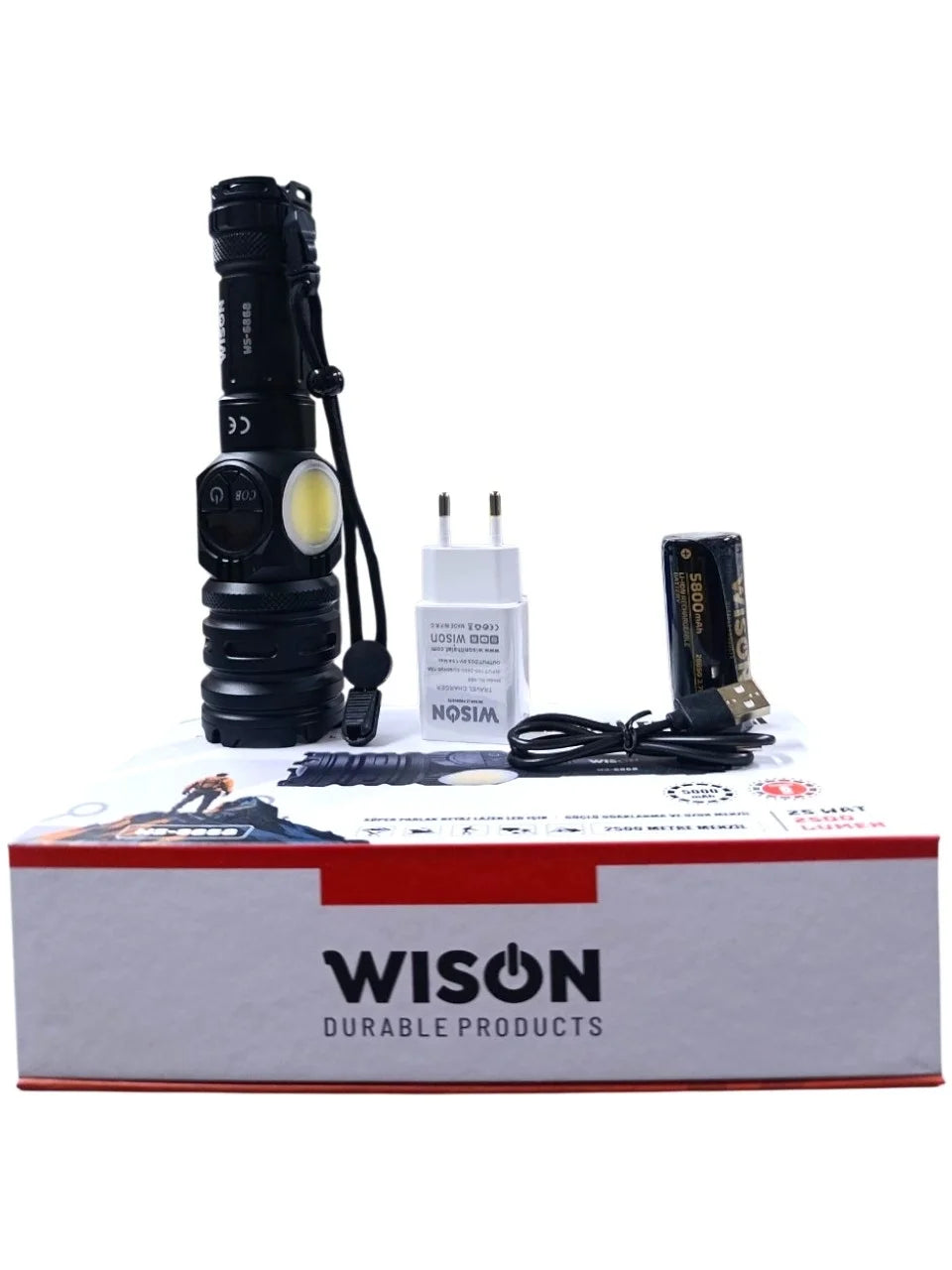 2500 lümen 25 wat 5000 mah Pil Şarj Edilebilir Uzun Menzilli El Feneri WS-6868 (4887)