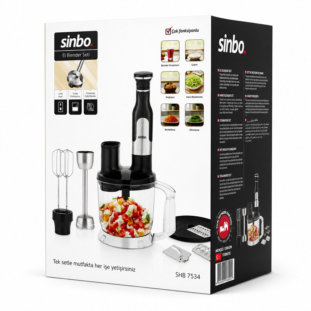 2HIZ AYAR - PASLANMAZ ÇELİK BIÇAK EL MULTİ BLENDER SETİ 2 LT HAZNELİ SHB-7534 (4887)
