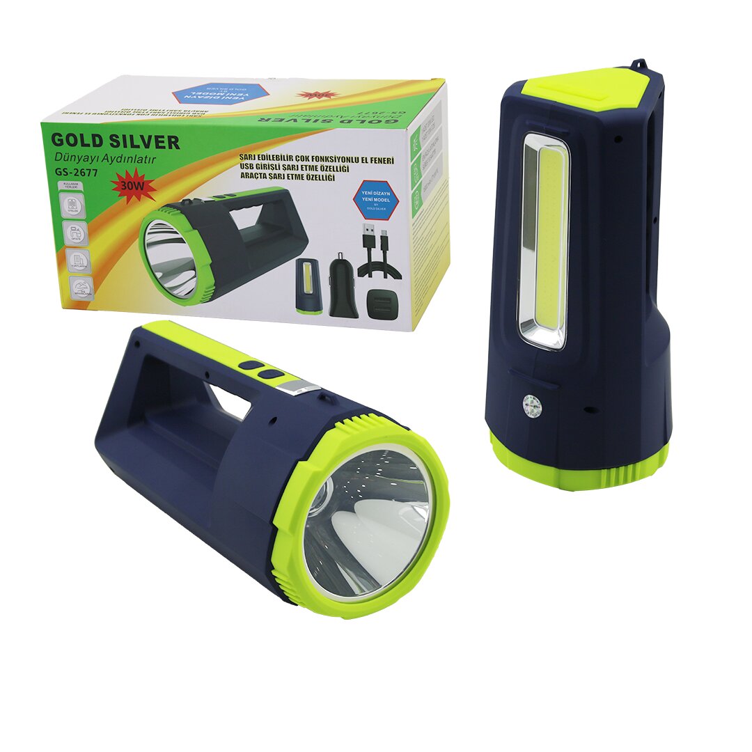 2İN1 30W - 10W COB LED USB - OTO ŞARJLI EL FENERİ PROJEKTÖR (4887)