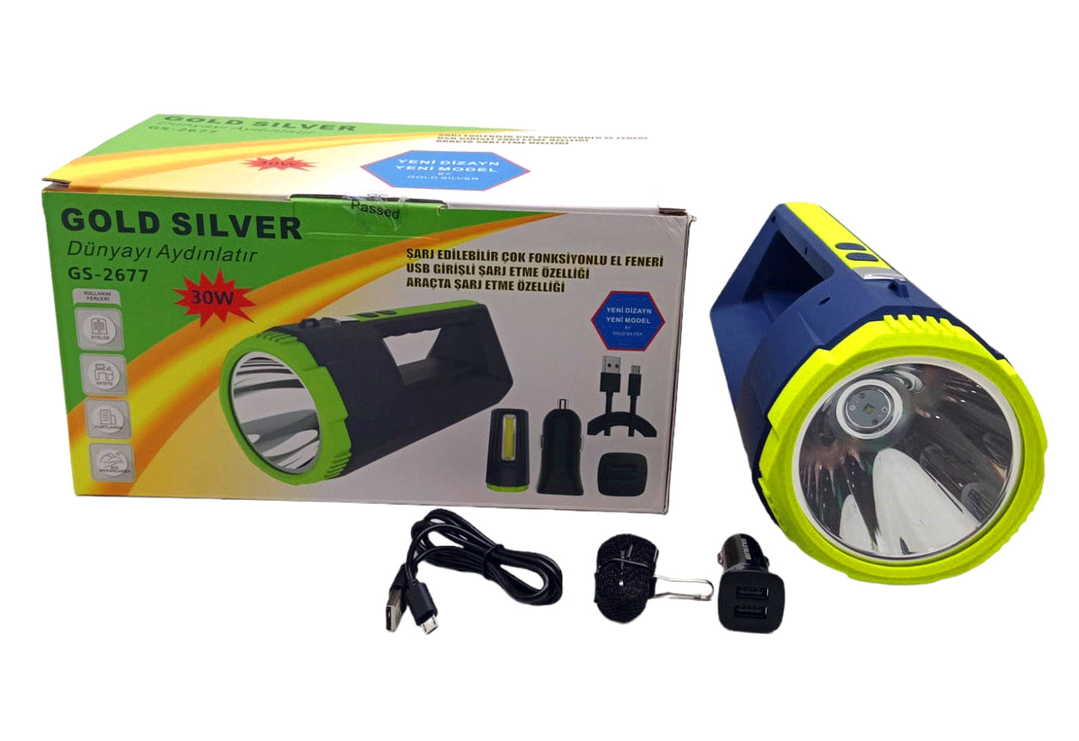 2İN1 30W - 10W COB LED USB - OTO ŞARJLI EL FENERİ PROJEKTÖR (4887)