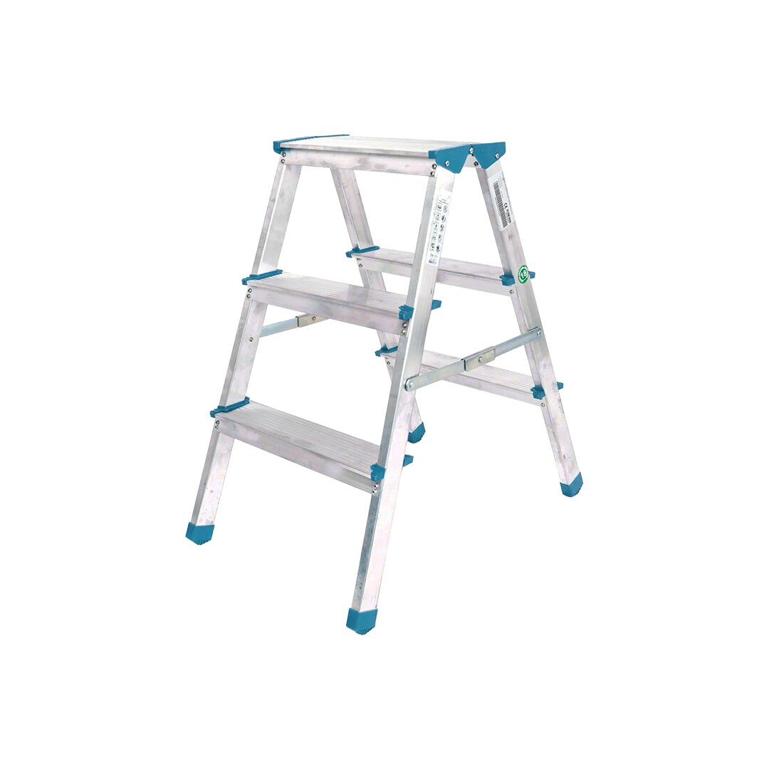 3+3 ÇİFT BASAMAKLI ALÜMİNYUM METAL MERDİVEN YÜKSEKLİK = 69CM BAŞ GENİŞLİK = 8CM (4887)