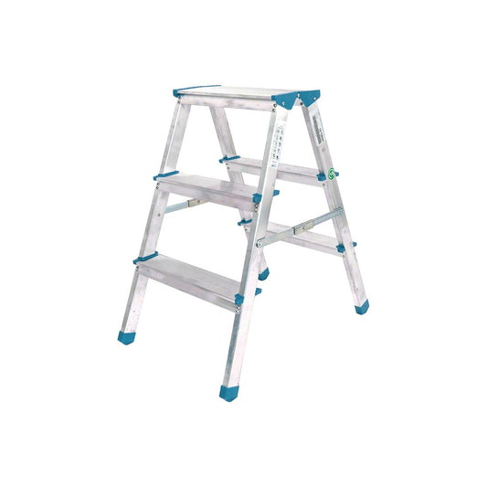 3+3 ÇİFT BASAMAKLI ALÜMİNYUM METAL MERDİVEN YÜKSEKLİK = 69CM BAŞ GENİŞLİK = 8CM (4887)