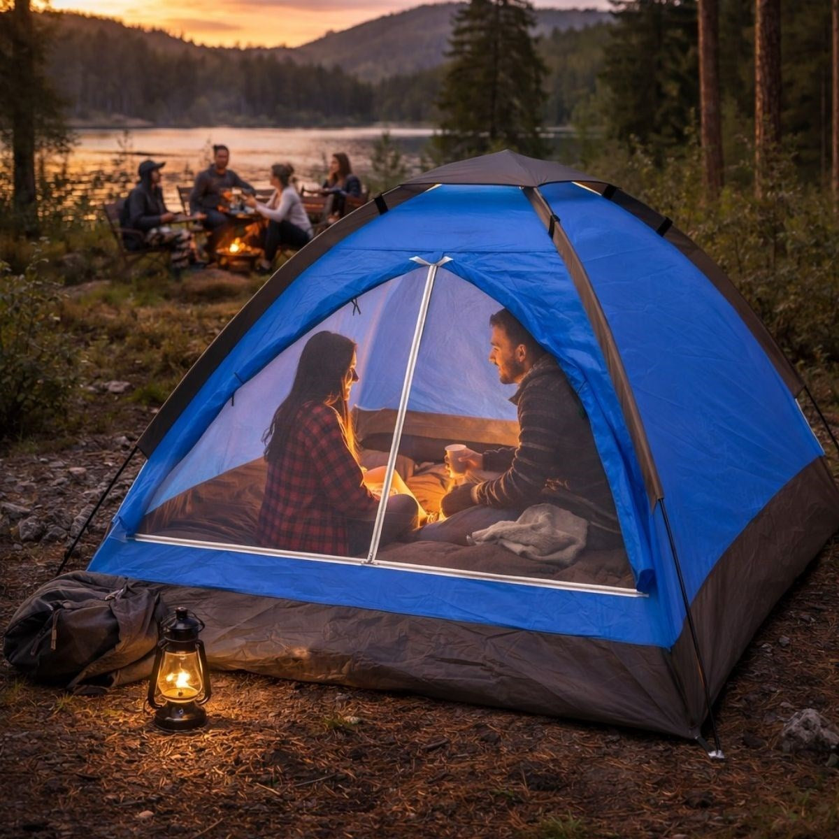 3 Kişilik Manuel Kamp Çadırı – Düz Kapılı Outdoor Aile, Doğa, Piknik ve Kamp Çadırı 200x150x110 cm (4887)