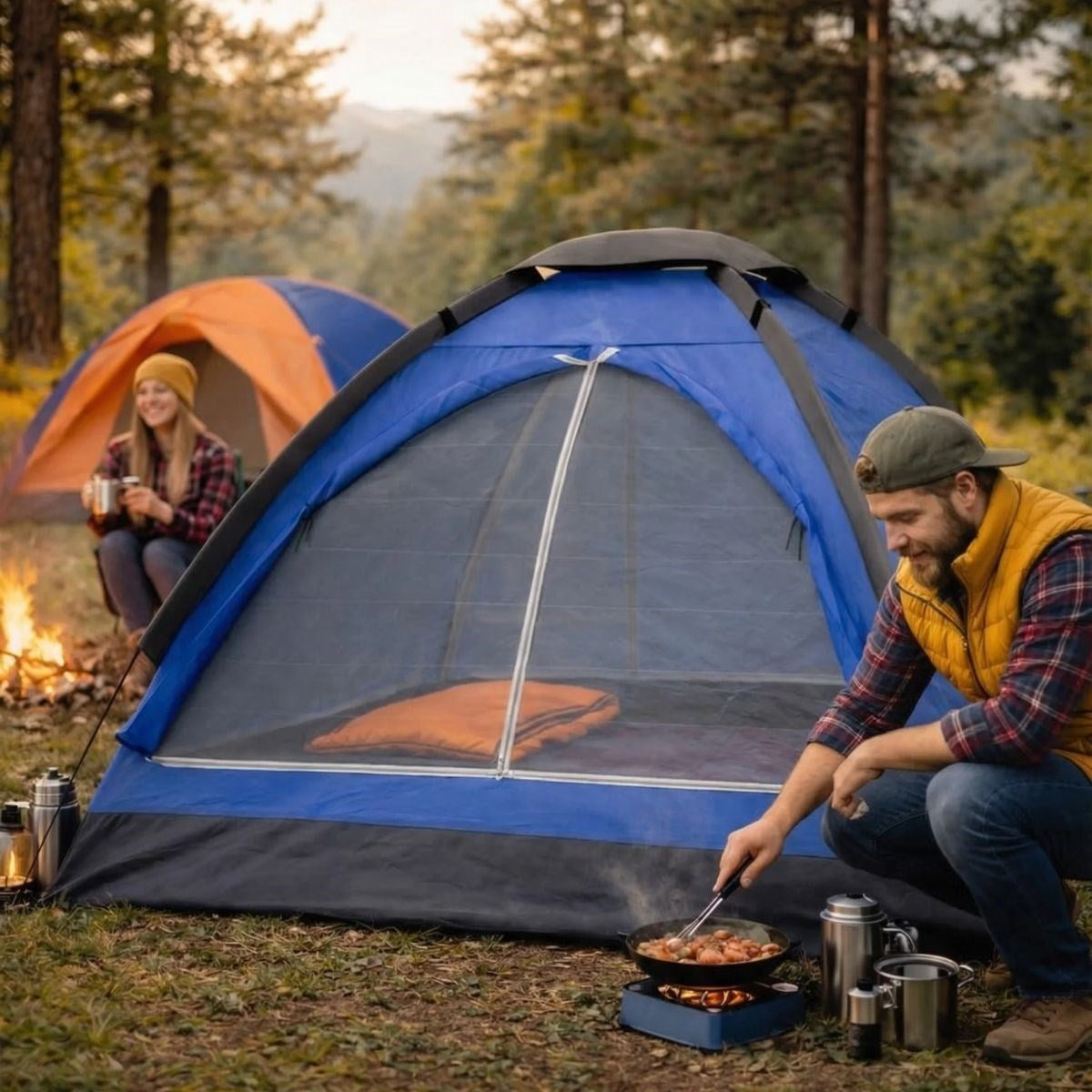 3 Kişilik Manuel Kamp Çadırı – Düz Kapılı Outdoor Aile, Doğa, Piknik ve Kamp Çadırı 200x150x110 cm (4887)