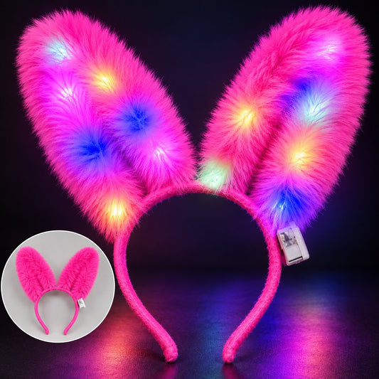 3 Modlu LED Işıklı Peluş Tavşan Kulağı Fuşya Renk (4887)