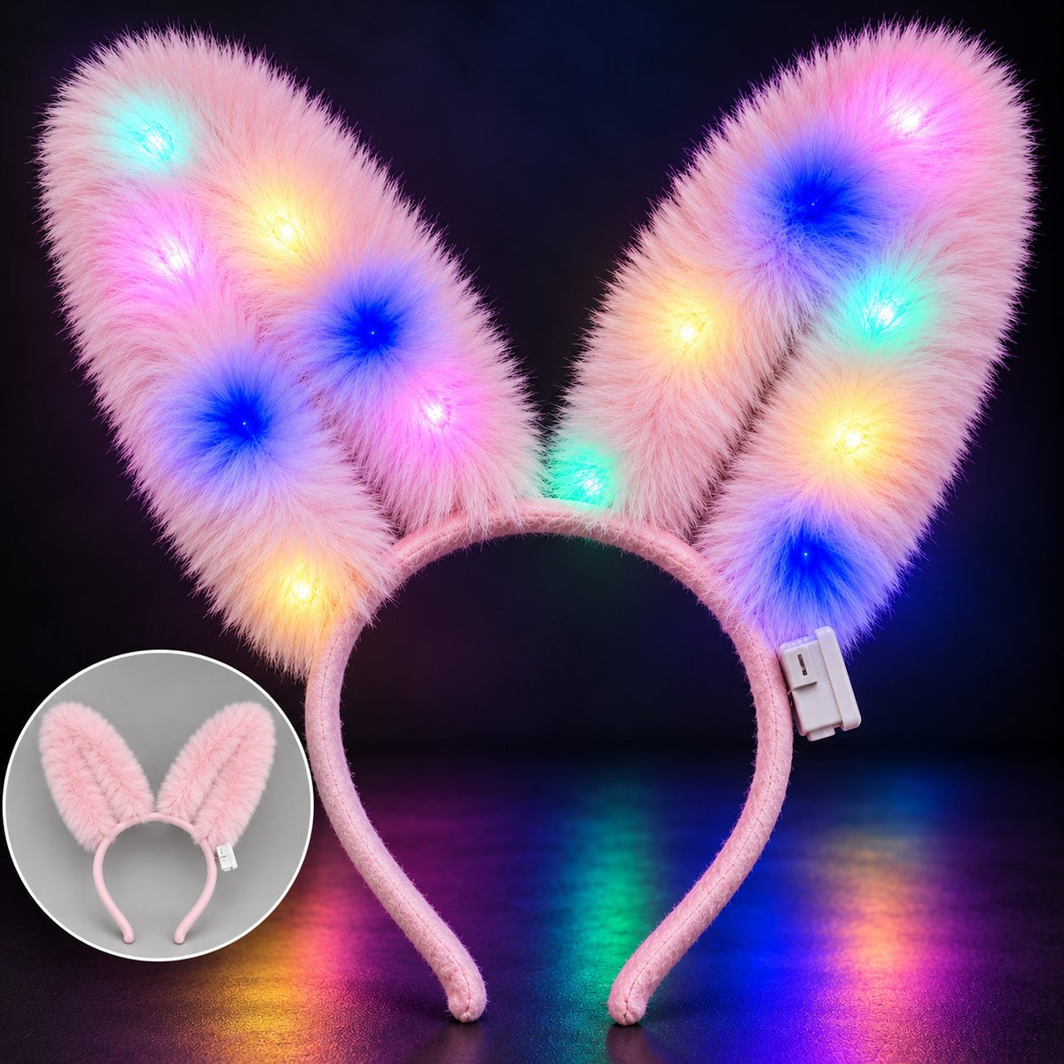3 Modlu LED Işıklı Peluş Tavşan Kulağı Pembe Renk (4887)