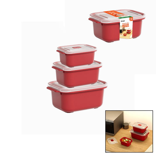 3 PCS KIRMIZI DİKDÖRTGEN SAKLAMA KAB SET 500-1000-2000ML (4887)