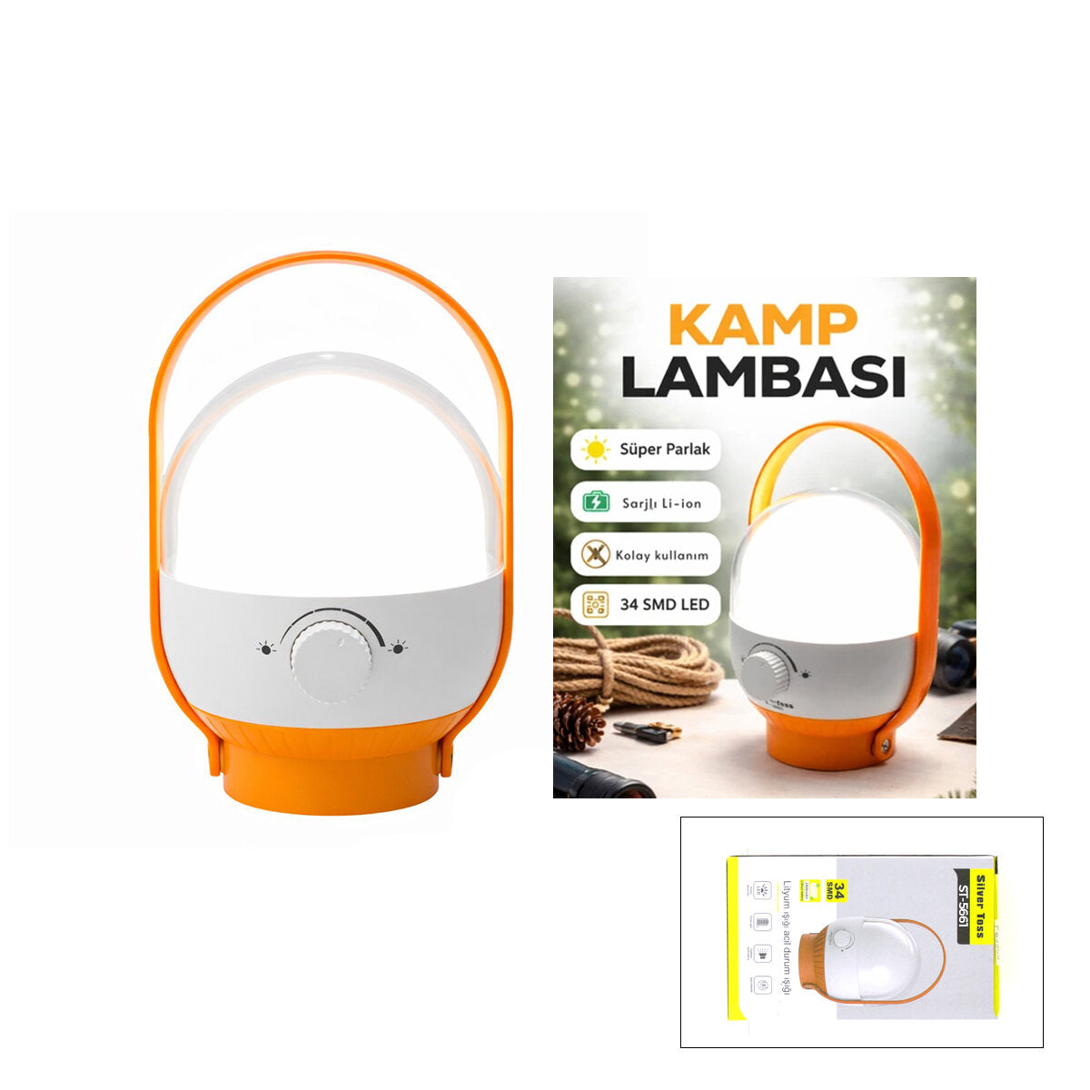 34 LED KAMP LAMBASI - FENER USB ŞARJLI AYARLANABİLİR IŞIK 4.8W - 2400mAh ST-5661 (4887)