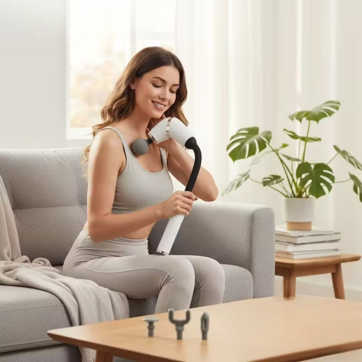 4 Farklı Başlıklı Uzun Saplı Derin Doku Masaj Tabancası, Boyun, Omuz ve Sırt için Ergonomik Saplı Çoklu Masaj Modlu Taşınabilir Masaj Aleti (4887)