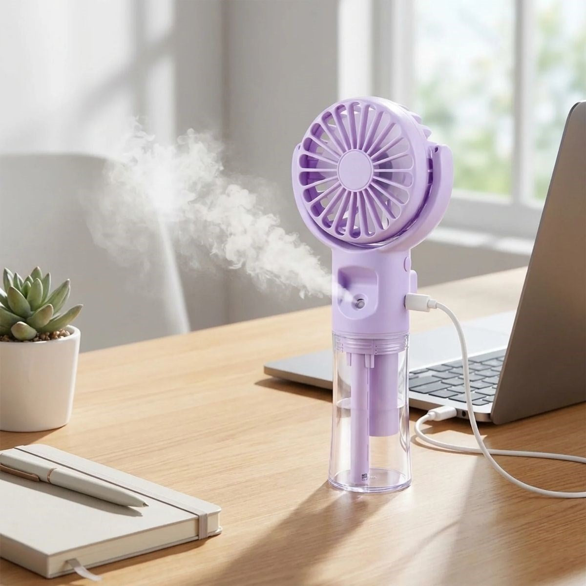 4 Kademeli Spreyli Şarjlı El Fanı – Boyuna Asılabilir USB Şarjlı Taşınabilir Mini Fan F4 (4887)