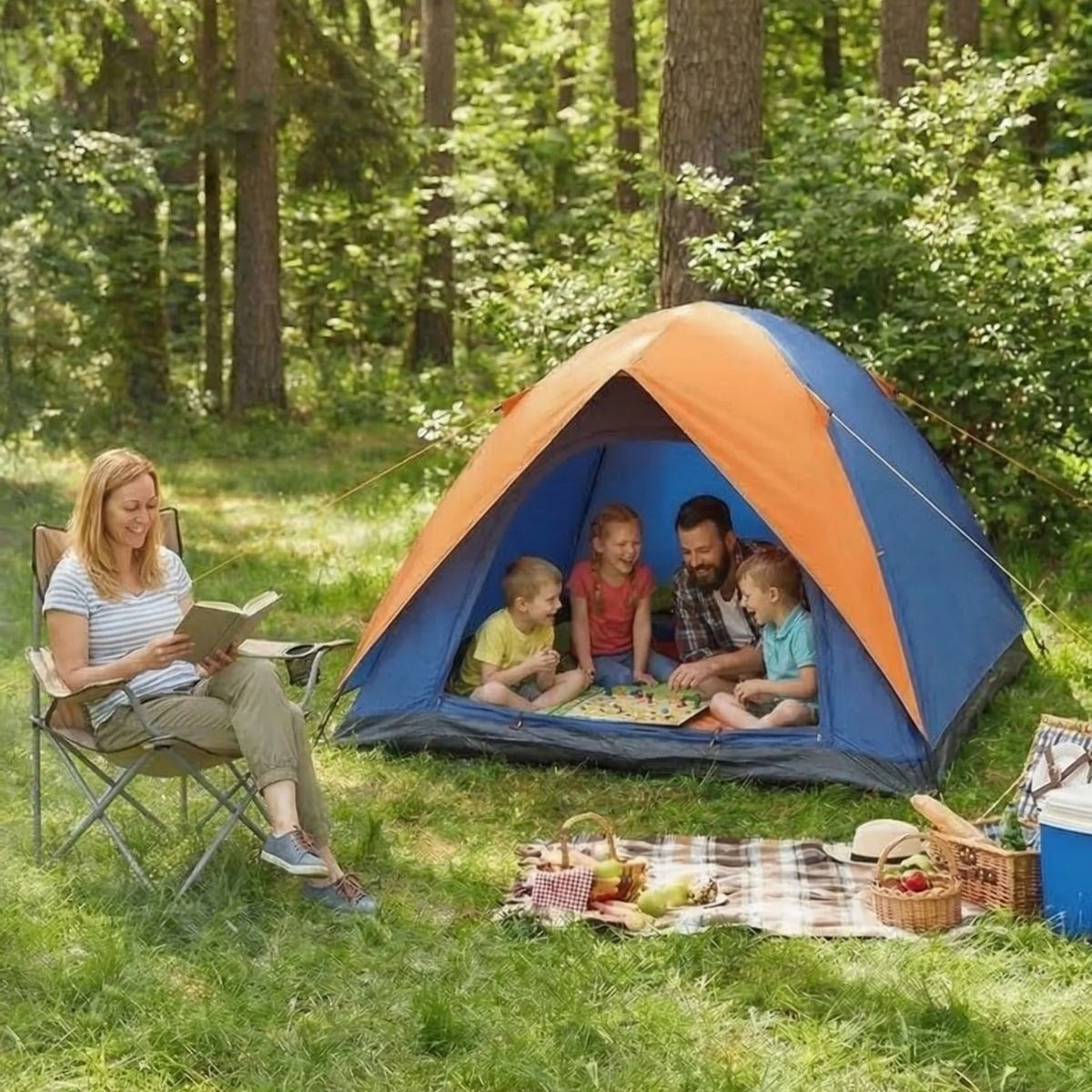 4 Kişilik Manuel Kurulum Gölgelikli Kamp Çadırı – Aile, Doğa, Piknik ve Outdoor 200x200x135 cm (4887)
