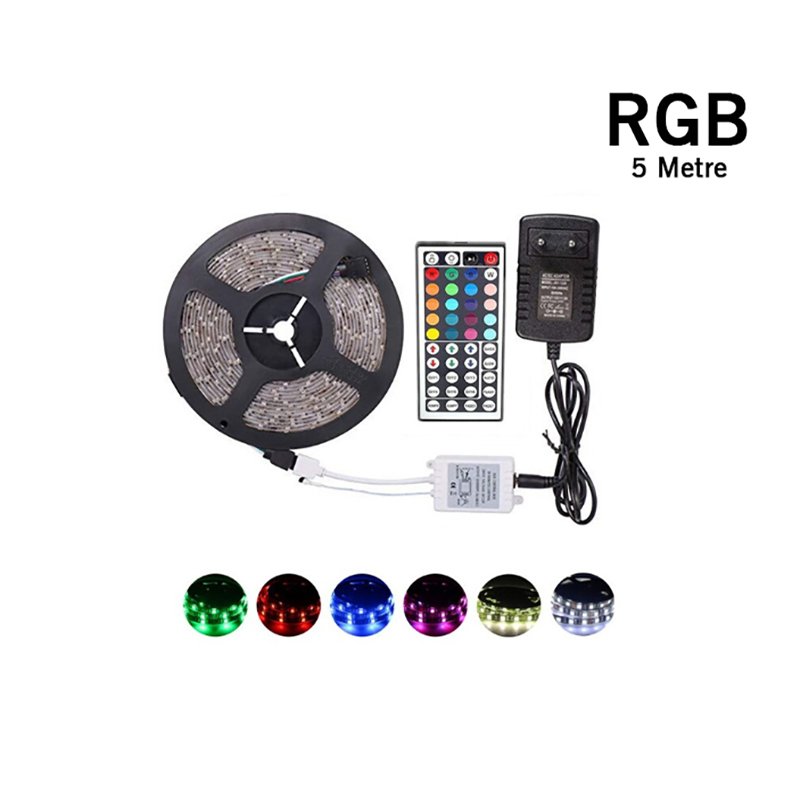 5 Metre Rgb Şerit Led Seti-İç ve Dış Mekan Silikonlu-Tak Çalıştır (4887)
