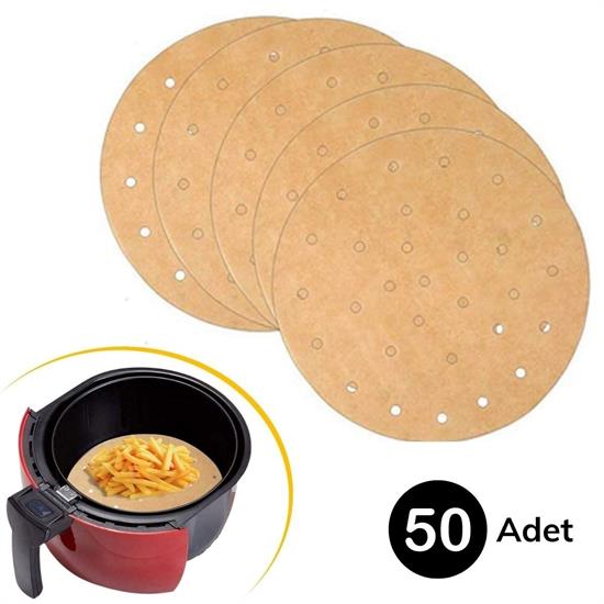 50 Adet Air Fryer Pişirme Kağıdı Tek Kullanımlık Gıda Pişirme Kağıdı Delikli Yuvarlak Model (4887)