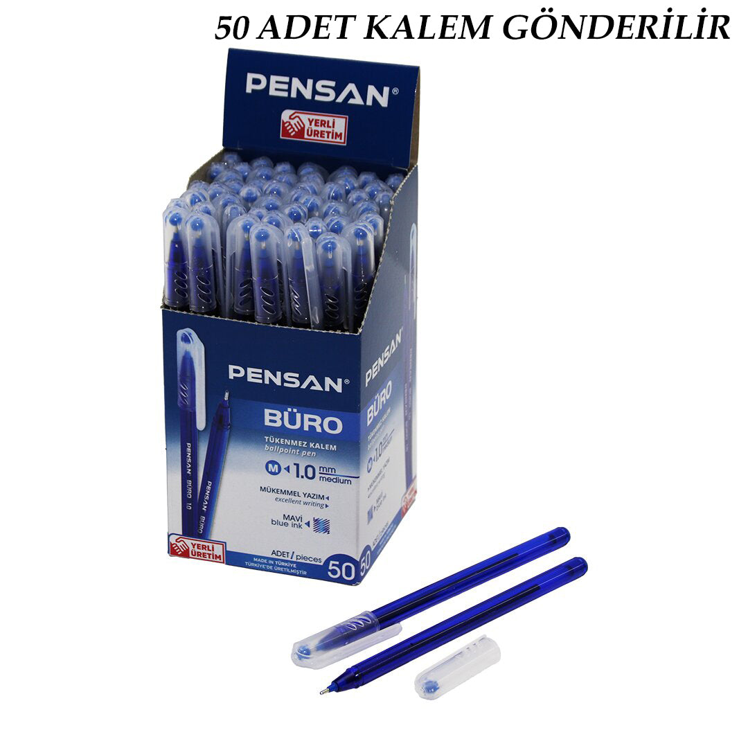 50 ADET PENSAN BÜRO MAVİ TÜKENMEZ KALEM M-MEDİUM - 1.0MM UÇ (4887)