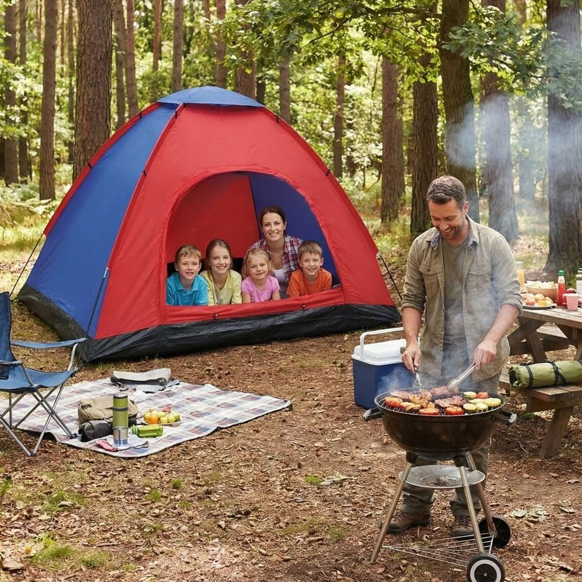 6 Kişilik Manuel Kurulum Kamp Çadırı – Aile, Doğa, Piknik ve Outdoor Kamp Çadırı 220x250x150 cm (4887)