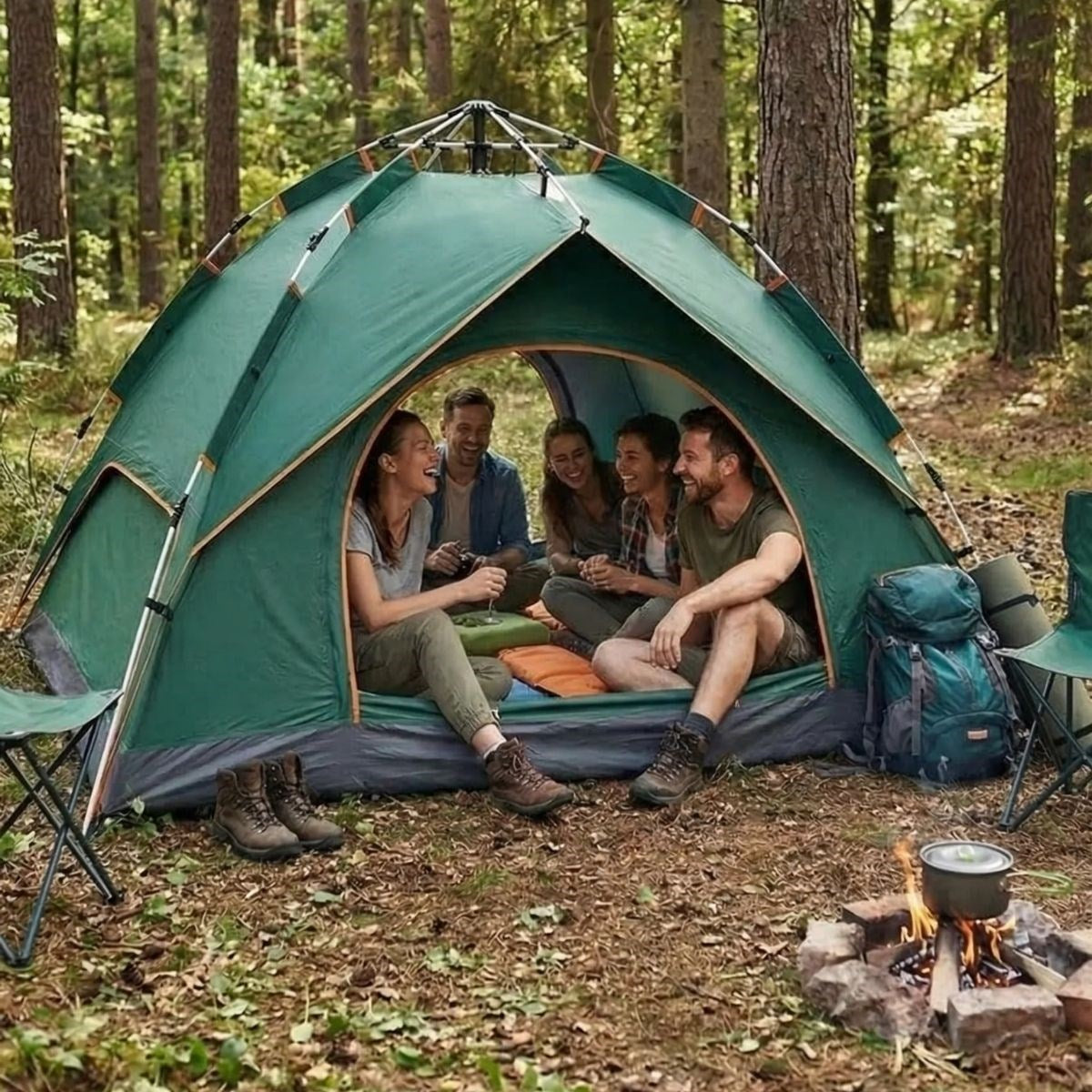 6 Kişilik Otomatik Kamp Çadırı – Çift Katmanlı, Suya Dayanıklı, Hızlı Kurulum Outdoor Aile ve Doğa Çadırı 200x250x150 cm (4887)