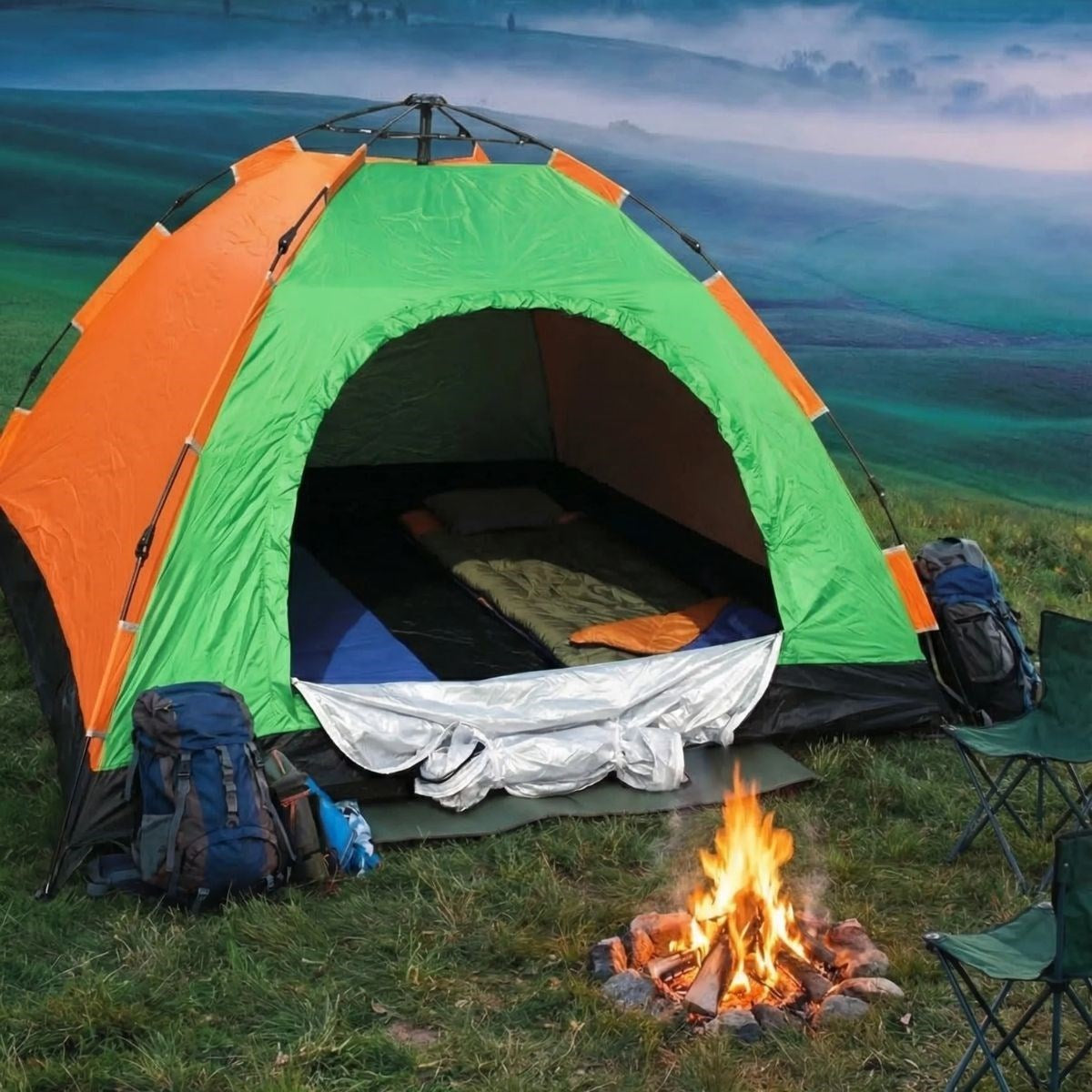 6 Kişilik Otomatik Kurulum Kamp Çadırı – Outdoor Aile, Doğa, Suya Dayanıklı Hızlı Kurulum Çadır 220x250x160 cm (4887)