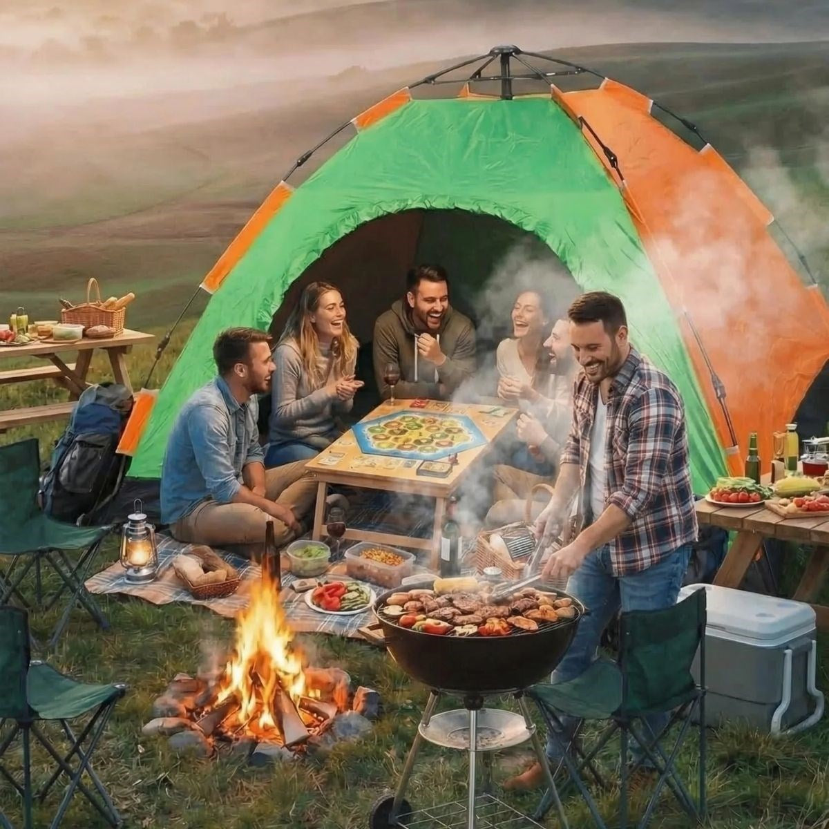 6 Kişilik Otomatik Kurulum Kamp Çadırı – Outdoor Aile, Doğa, Suya Dayanıklı Hızlı Kurulum Çadır 220x250x160 cm (4887)