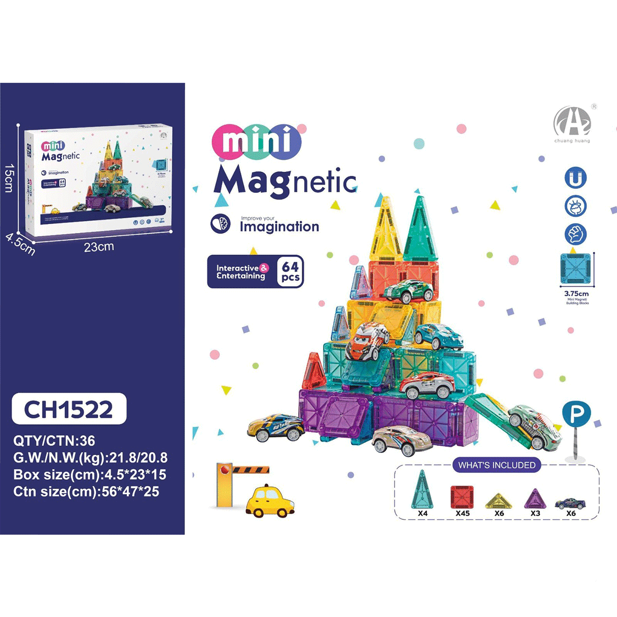 3.75CM Mini Magnetic Blok 64 Parça CH1522