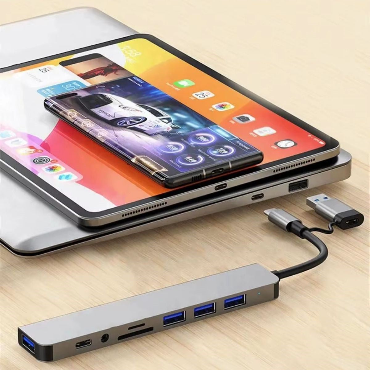8 in 1 Usb Çevirici Notebook Macbook Type-C Uyumlu Görüntü Aktarıcı Hub (4887)