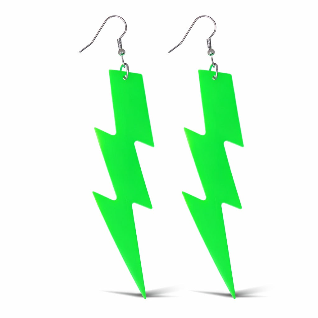 80’ler 90'lar Retro Neon Yeşil Şimşek Küpe 10 cm (4887)