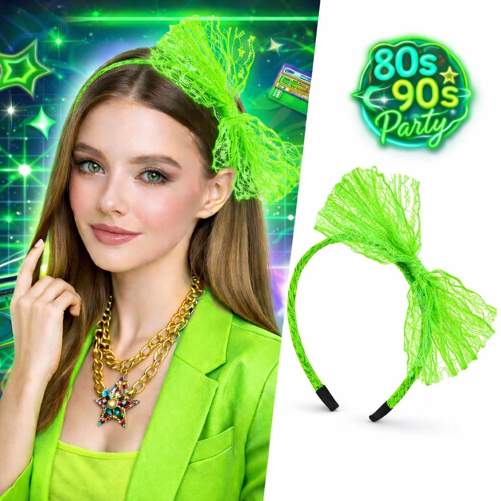 80’ler 90’lar Neon Yeşil Dantel Taç Fiyonklu (4887)