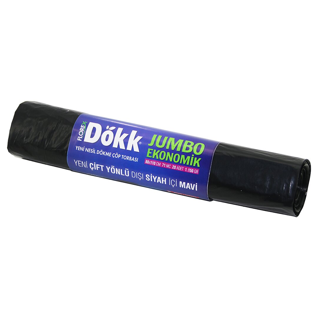 180 ADET FLOREX-619 DÖKK ECO JUMBO ÇİFT YÖNLÜ  20PCS 80X110CM ÇÖP TORBASI 9x20=180 (4887)