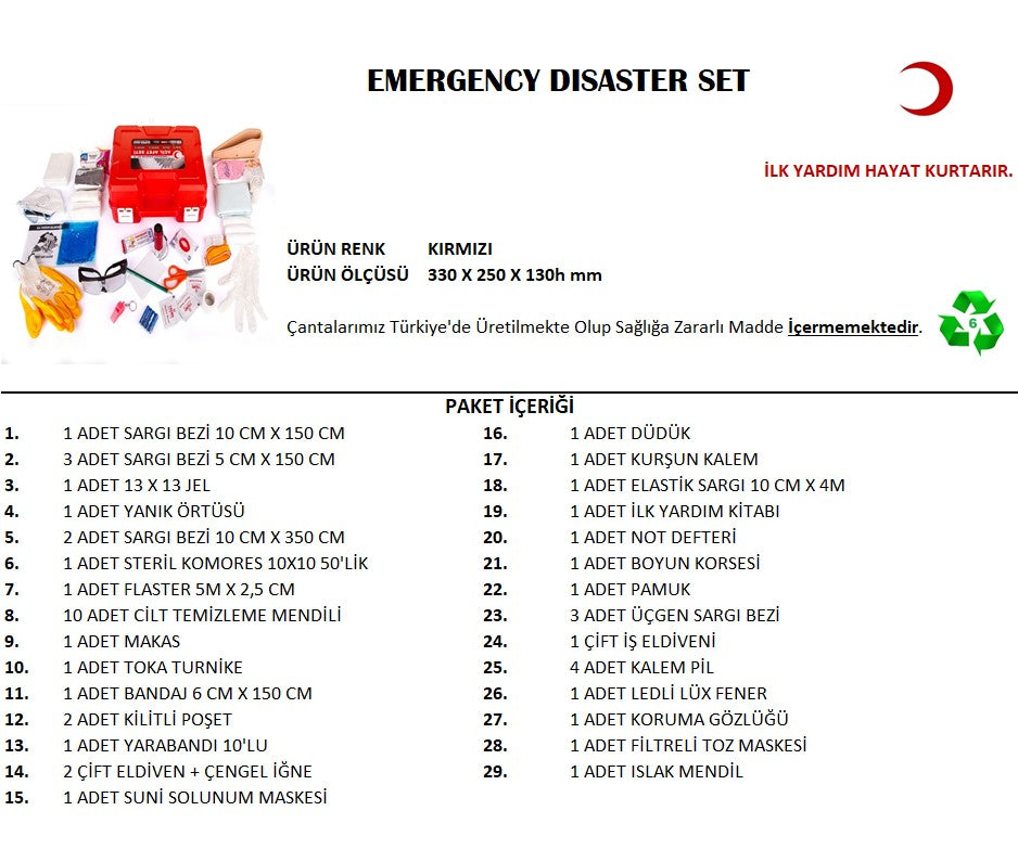 Büyük Boy Acil Afet Seti Deprem Yardım Seti (4887)