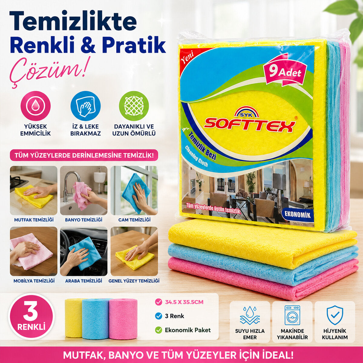 ACORD KOD-384 9 PARÇA  TEMİZLİK BEZİ 35X37CM (4887)
