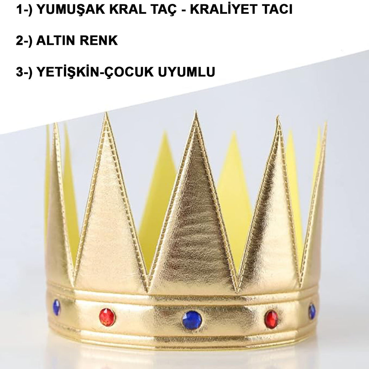 Altın Renk Eva Yumuşak Kral Kraliyet Tacı Yetişkin Çocuk Uyumlu 55 cm (4887)