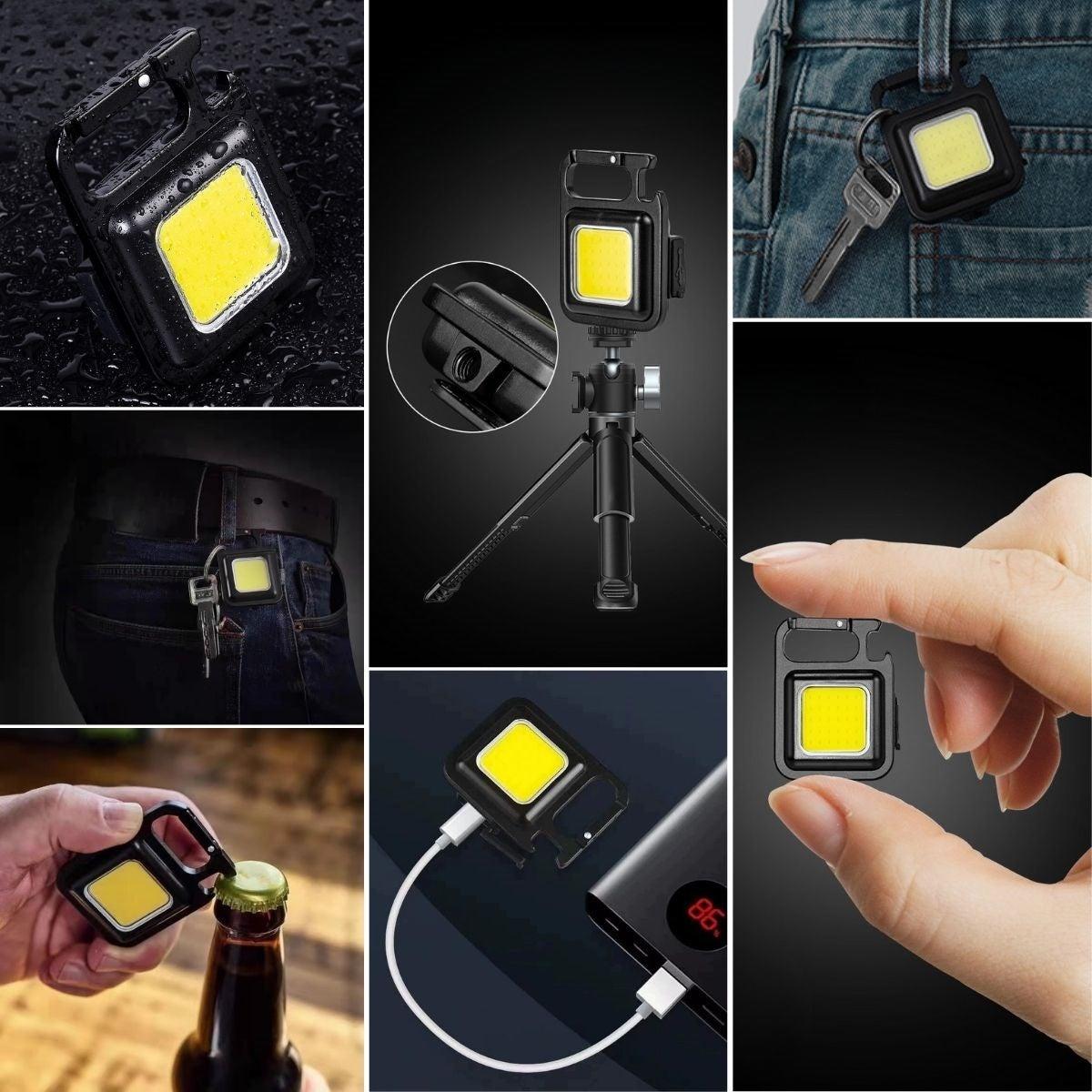 Anahtarlıklı, Açacaklı,Güçlü Mıknatıslı 3 Farklı Led Modlu Mini Boy Asılabilen Led Kamp Aydınlatması,El Feneri (4887)