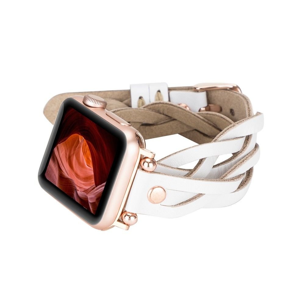 Apple Watch Uyumlu Deri Kordon 38-40-41mm DT RT F3 Beyaz