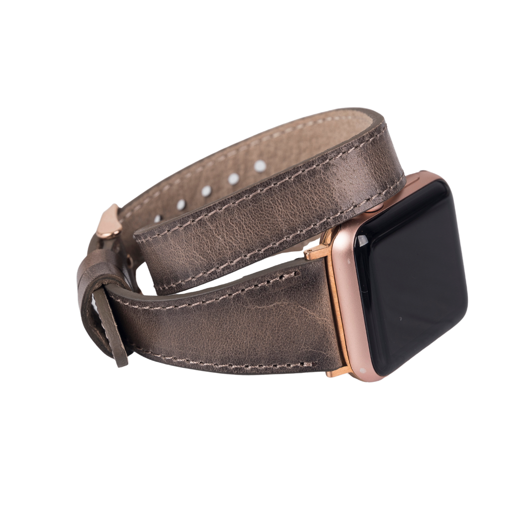 Apple Watch Uyumlu Deri Kordon 42-44-45mm Slim DT V23EF Gri