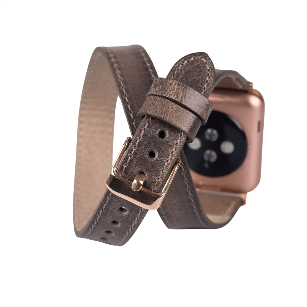 Apple Watch Uyumlu Deri Kordon 42-44-45mm Slim DT V23EF Gri