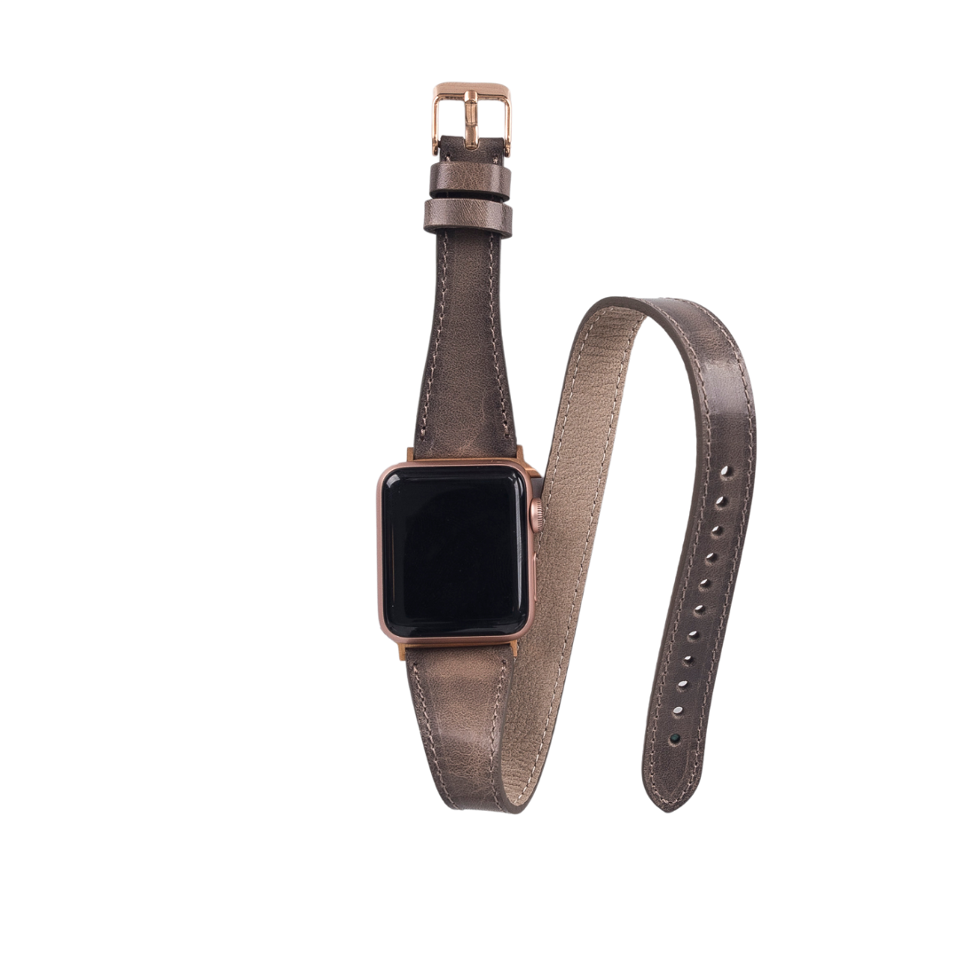 Apple Watch Uyumlu Deri Kordon 42-44-45mm Slim DT V23EF Gri