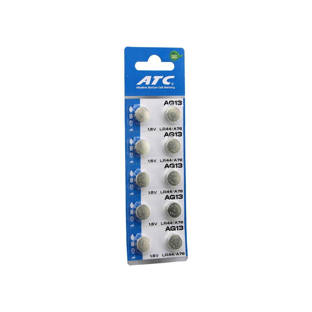 ATC ALKALİNE BUTTON BATTERY AG13 LR-44/A76 DÜĞME PİL ALKALİN 1.5V 10LU KART (4887)