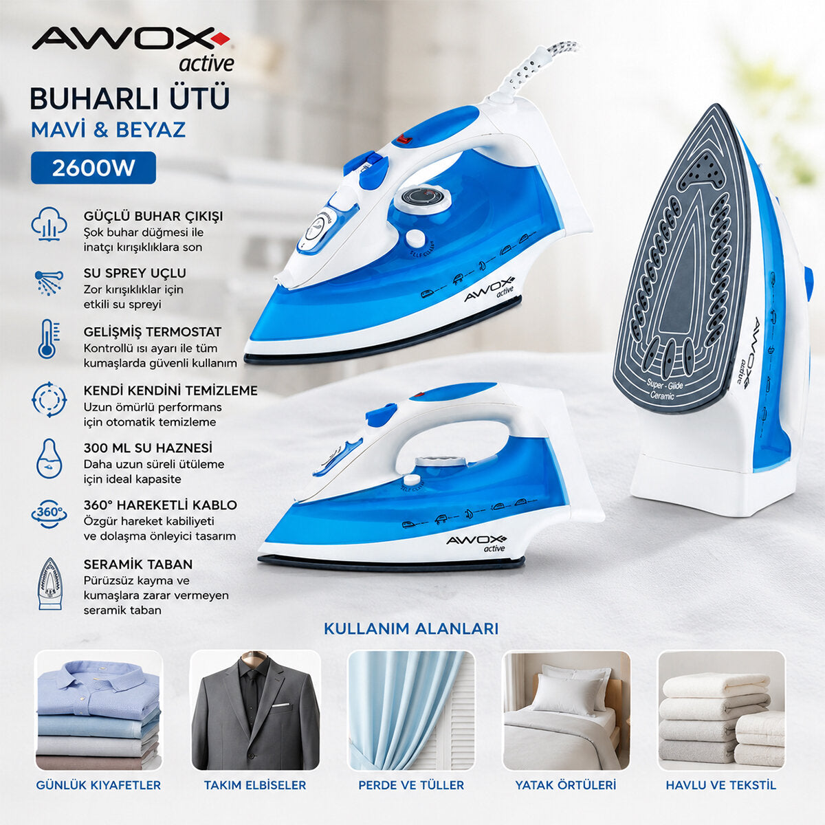AWOX ACTİVE BUHARLI ÜTÜ 2600 WATT (4887)
