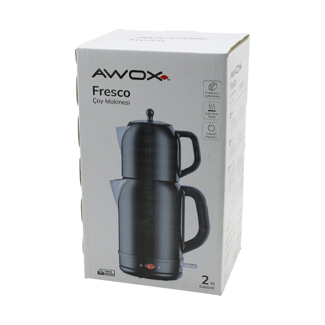 AWOX FRESCO SİYAH ELEKTRİKLİ ÇAY MAKİNESİ ÇAYCI SET 1.7LT SU ISITICI + 1.2LT DEMLİK PASLANMAZ ÇELİK GÖVDE 2200W (4887)