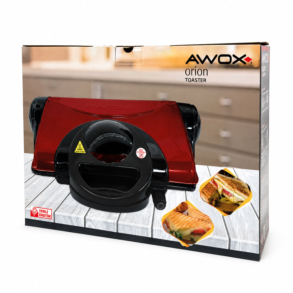AWOX ORİON  KIRMIZI   8 DİLİM  ELEKTRİKLİ  TEFLON TOST MAKİNESİ  -  180° IZGARA   6 KADEME ISI AYARI   1800W (4887)