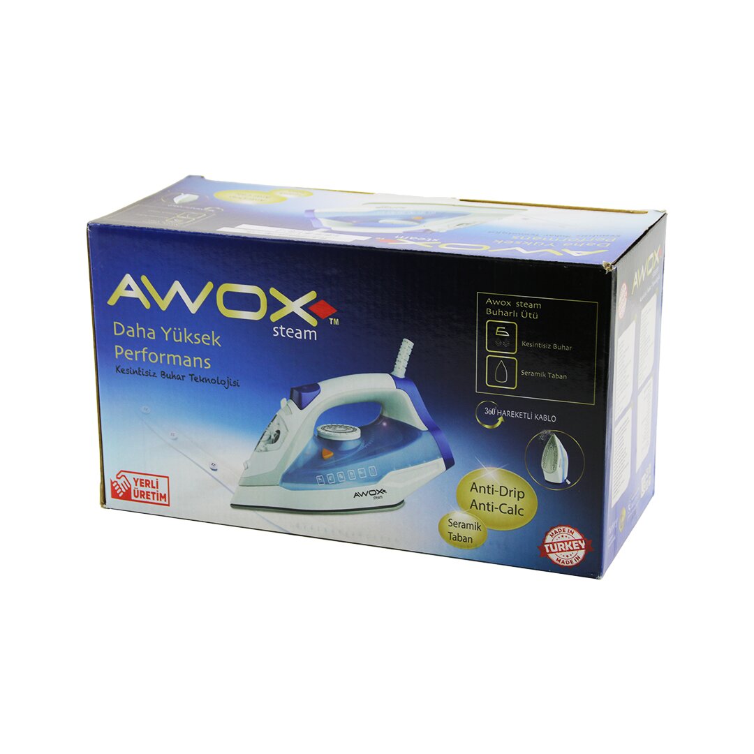 AWOX STEAM-1716 BUHARLI ÜTÜ SERAMİK TABAN 2600W 360 DERECE DÖNEBİLEN KABLO - 490ML ŞEFFAF SU TANKI (4887)