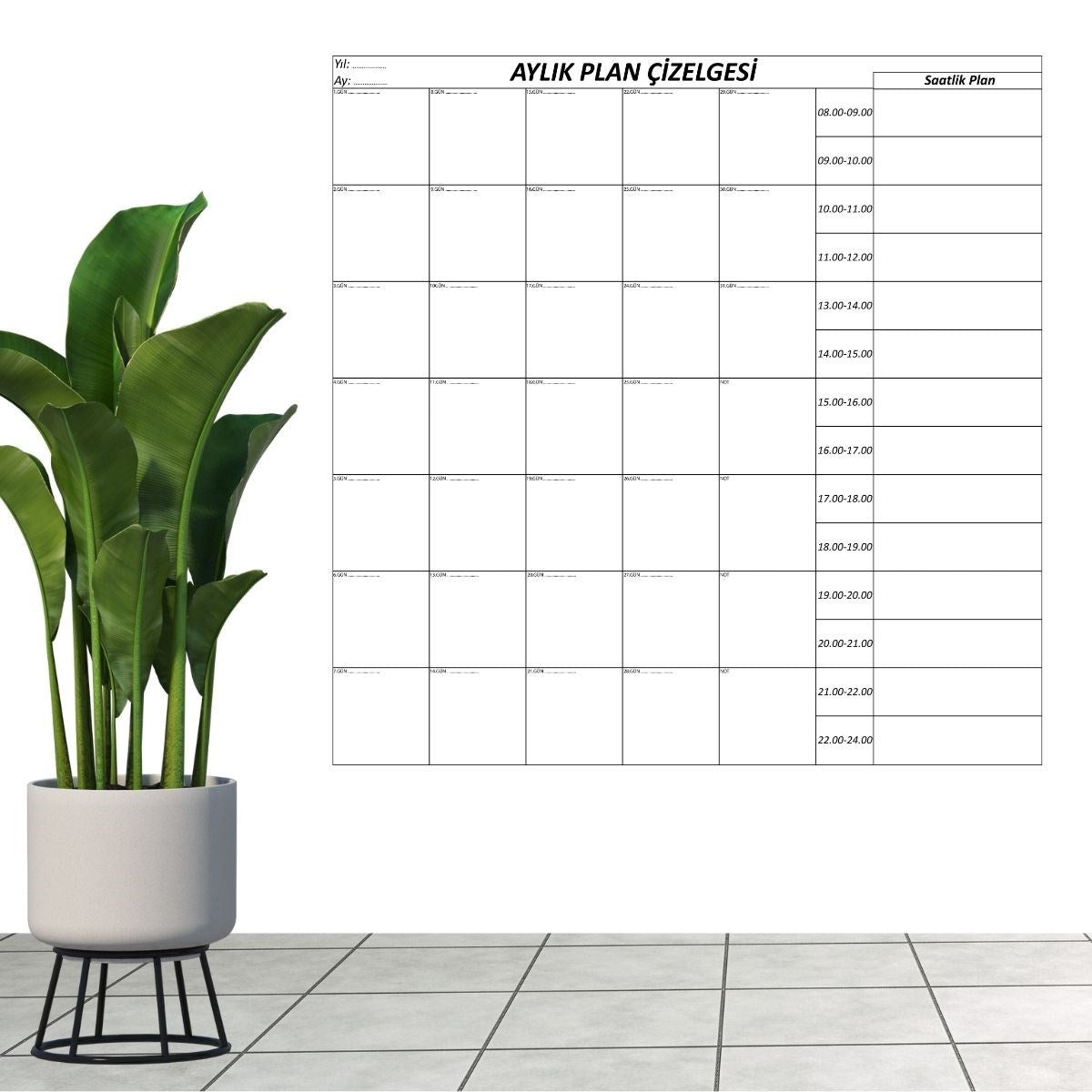 Aylık Planlayıcı Manyetik Duvar Stickerı Takvim Plan Çizelgesi (4887)