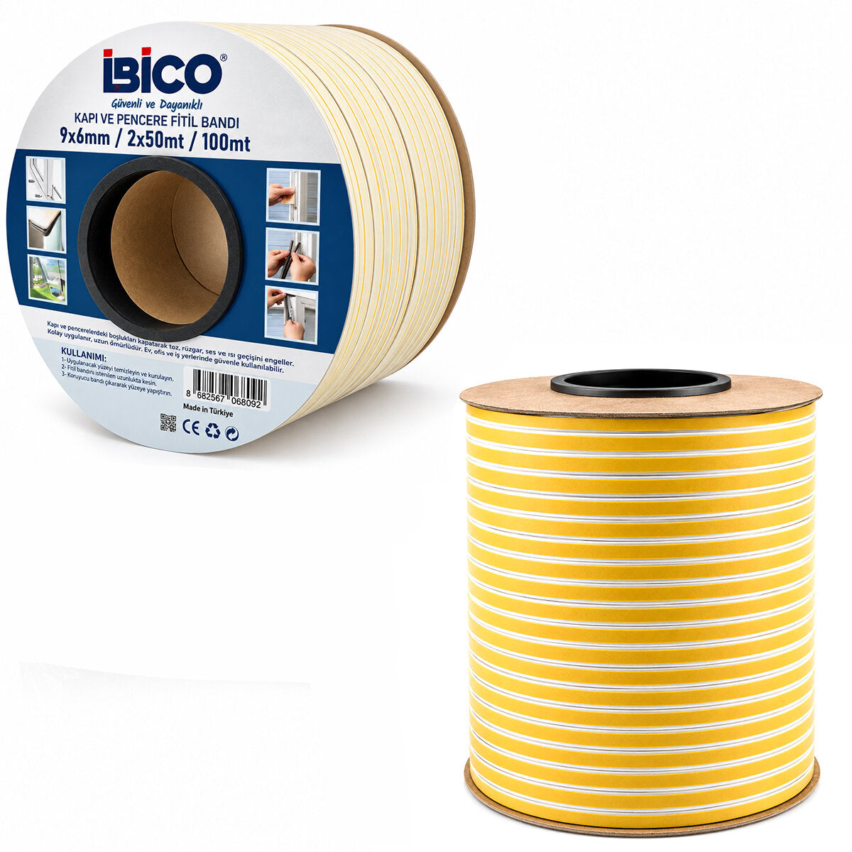 BEYAZ 2X50 = 100MT BOBİN FİTİL KAPI - PENCERE BANT D PROFİL 9X6MM BANDI (4887)
