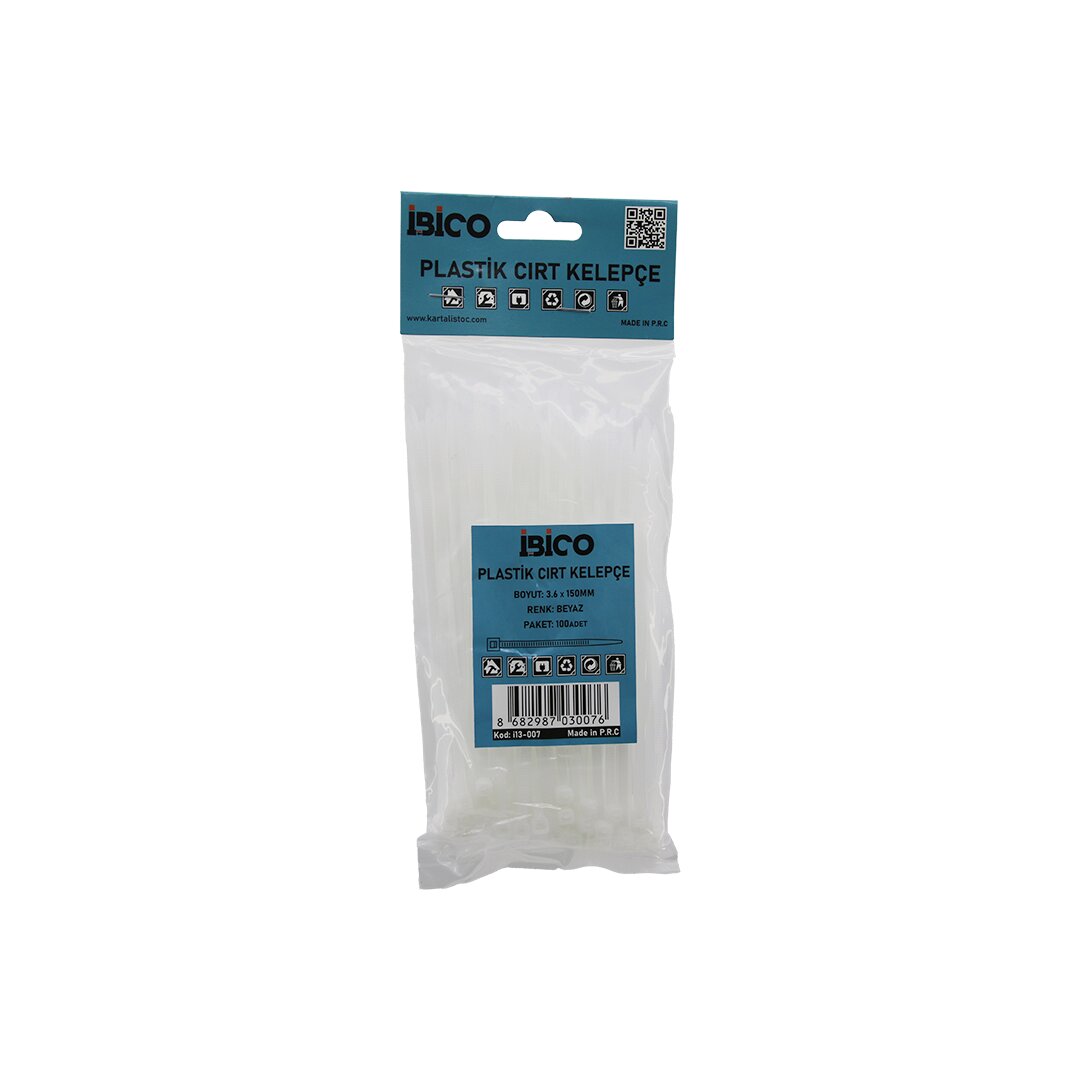 BEYAZ   3.6X150MM  PLASTİK CIRT KELEPÇE  100PCS (4887)